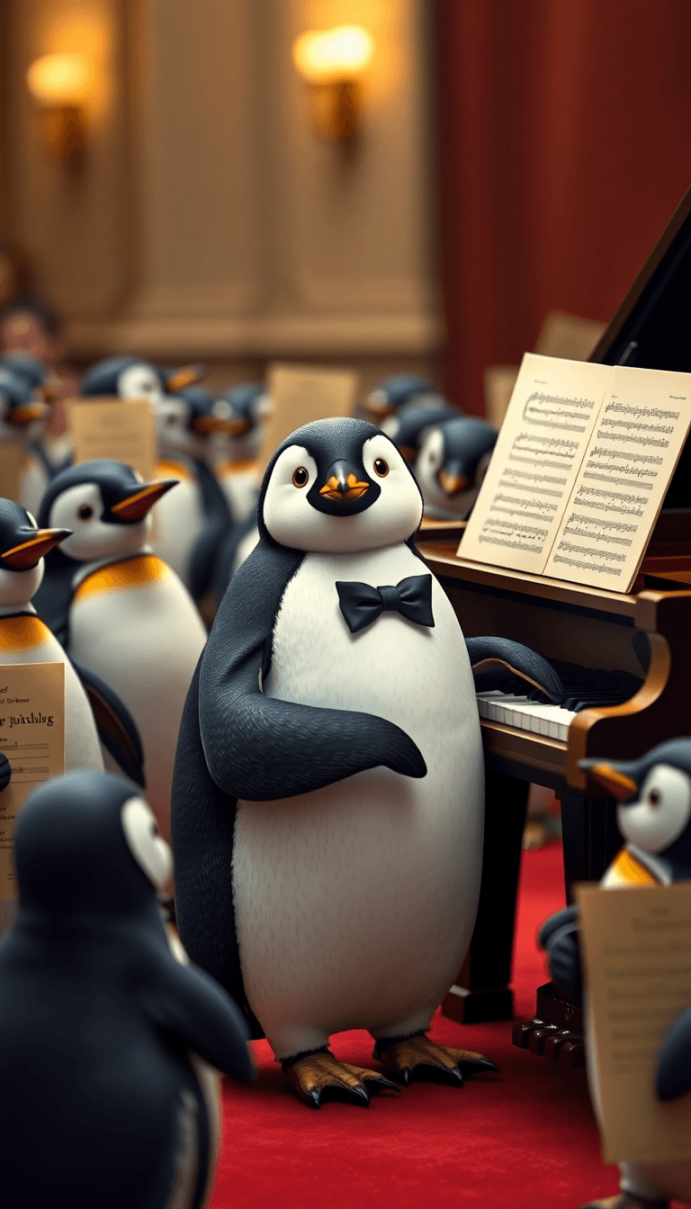 AI generated example design based on prompt Penguin Piano Recital - Image 1